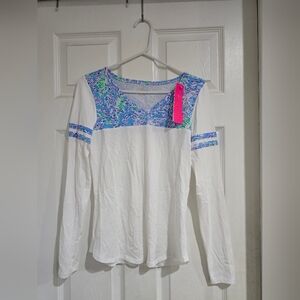 NWT Lilly Pulitzer Amara V-Neck Top, Blue Peri Size Xs
